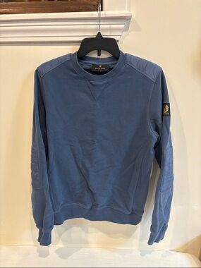 Belstaff Men's Slate-Blue Crewneck Sweatshirt with Signature Sleeve Badge
